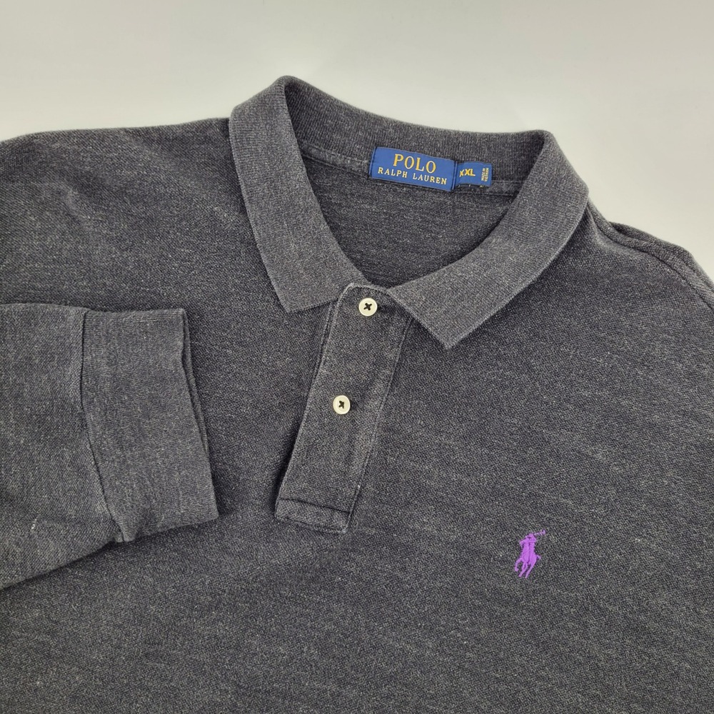 Polo Ralph Lauren Long Sleeve Polo Shirt XXL‎ Charcoal Heather Embroidered Pony